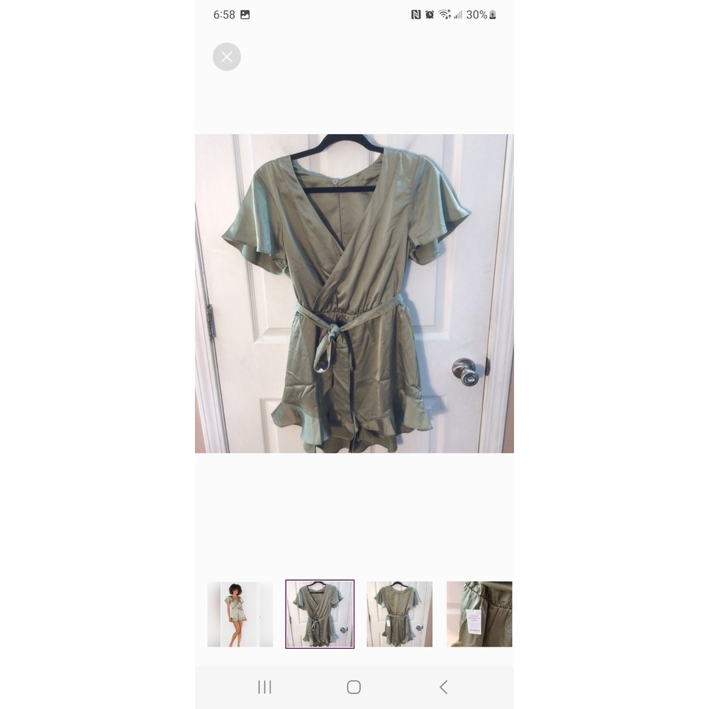 Show Me Your Mumu Say I Do Romper Moss Green‎ Luxe Tie Waist Satin Medium NEW